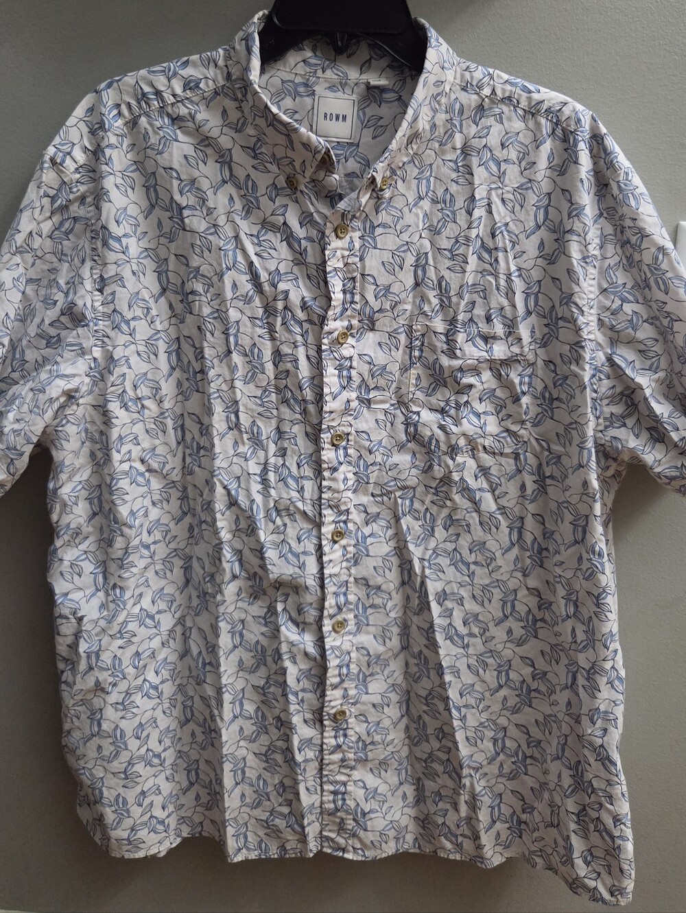 ROWM Dilliard's Men's XXL Short-Sleeve Button-Down Shirt - Blue Leaf Print